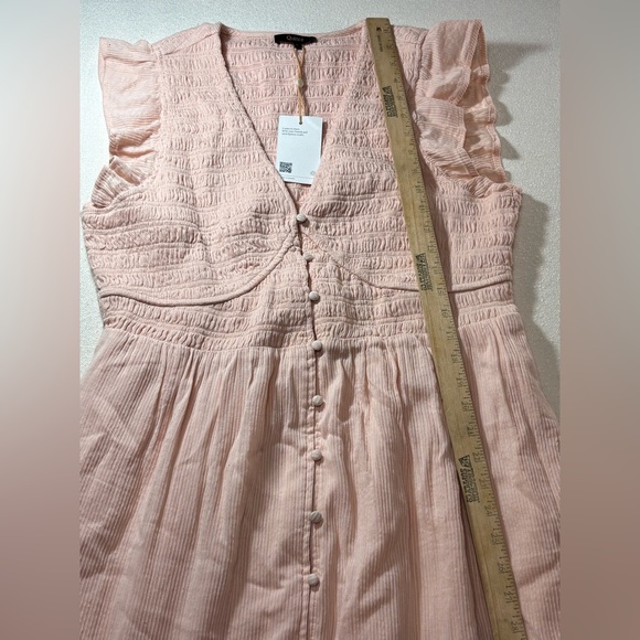 Quince Blush Pink Smocked Midi Dress NWT Ruffle Sleeve Button Front Boho large - Picture 6 of 9